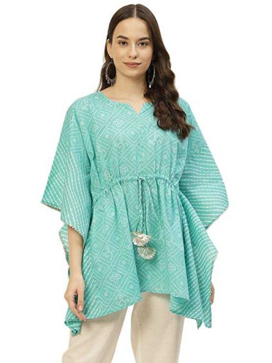 Blue Color Kimono Sleeves Kaftan Top