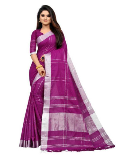 Purple Cotton Saree With Blouse Piece